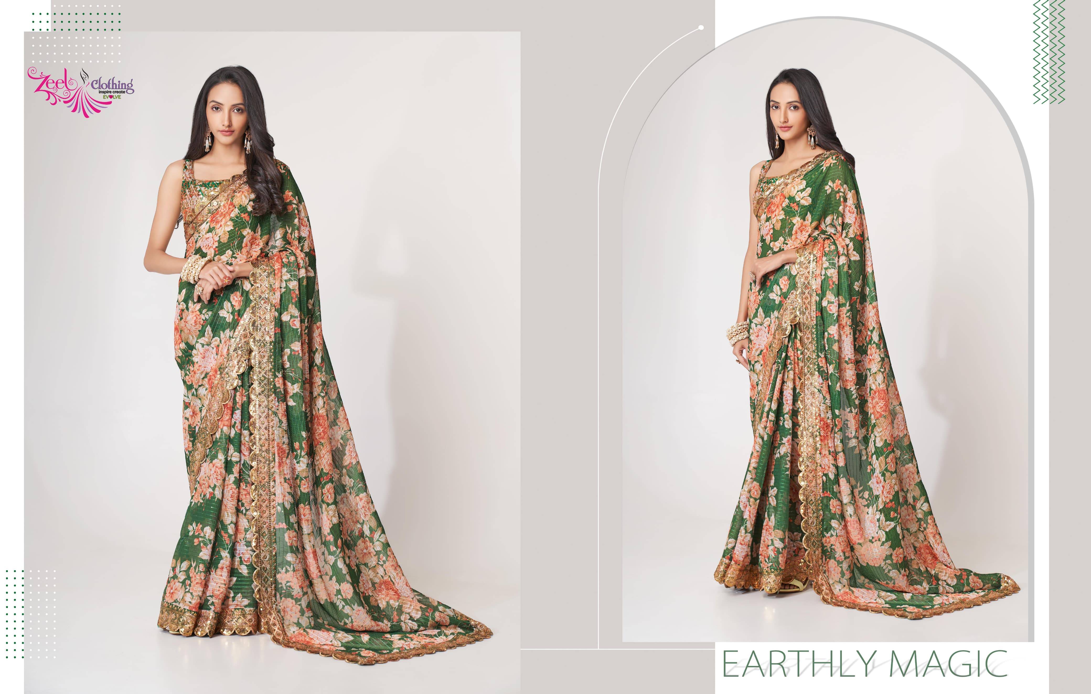 Floral sarees vol-1 By Zeel Clothing 1101 To 1109 Series Indian Traditional Wear Collection Beautiful Stylish Fancy Colorful Party Wear & Organza At Wholesale Price